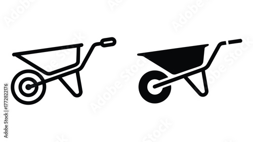 Vector art of Wheelbarrow silhouette, representing gardening, construction, and transportation in a simple design