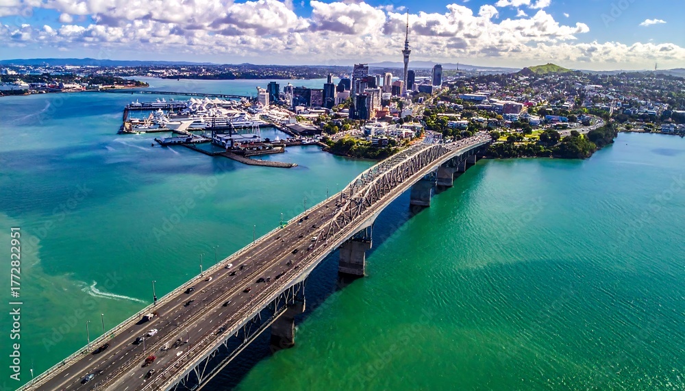 Fototapeta premium Auckland City Bridge Aerial View.