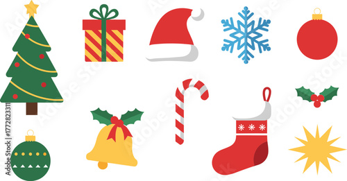 Festive christmas holiday icons collection for seasonal design and celebration