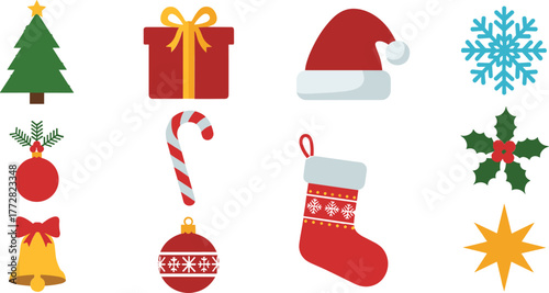 Festive christmas icons a collection of holiday symbols for seasonal design and celebration