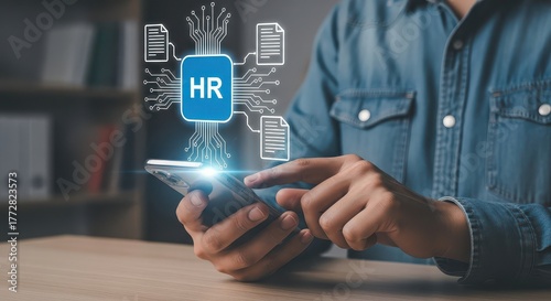 Hr technology interface on smartphone screen