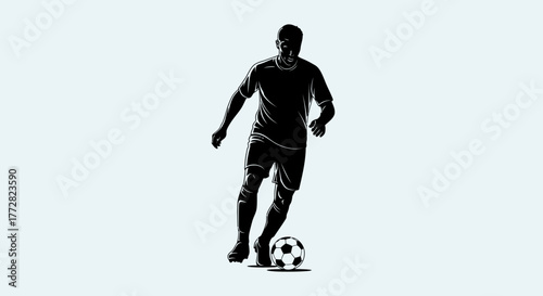Soccer Player Silhouette – Dynamic Dribbling Pose on Light Background