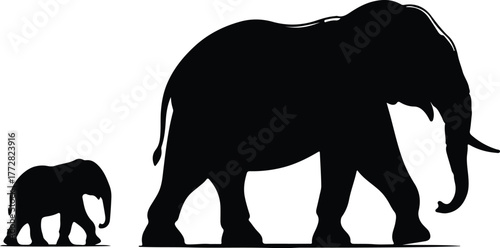 Vector Elephant family with baby elephant silhouette illustration