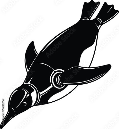 Vector Emperor Penguin swimming animal antarctic bird black silhouette illustration