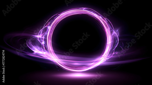 Abstract glowing purple circle with swirling light effects on a dark background