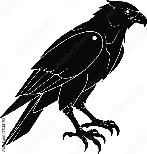 Vector hawk bird of prey standing black silhouette illustration