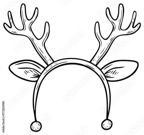 Hand drawn sketch of a Christmas reindeer antler headband with ears