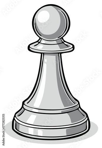Gray Pawn Chess Piece with Rounded Top and Reflective Surface Illustration
