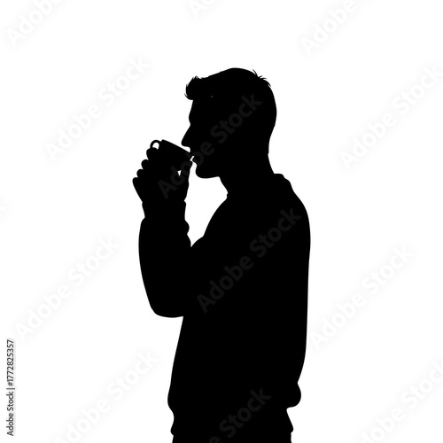silhouette of a man drinking water