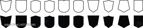 Set of shield outlined and silhouette. Protect shield security icon.