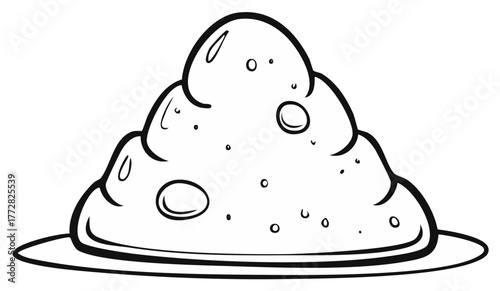 Stylized illustration of a mound of food on a plate, black and white line art