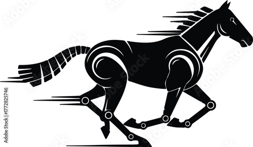 Vector mechanical horse running black silhouette illustration