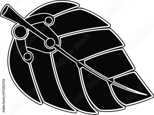 Vector Mechanical leaf design is a modern organic silhouette illustration
