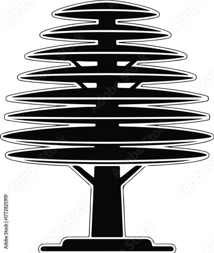 Vector minimalist stylized cedar tree logo design silhouette illustration