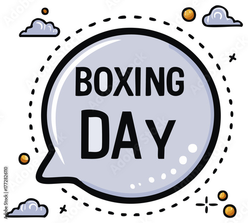 Whimsical Boxing Day Message in Comic Style Speech Bubble with Decorative Elements