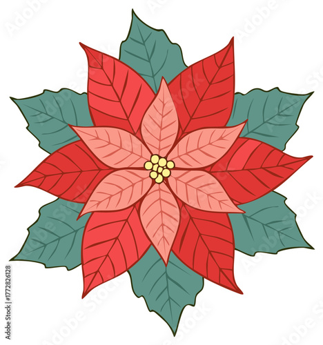 Stylized red poinsettia flower illustration a traditional Christmas holiday symbol