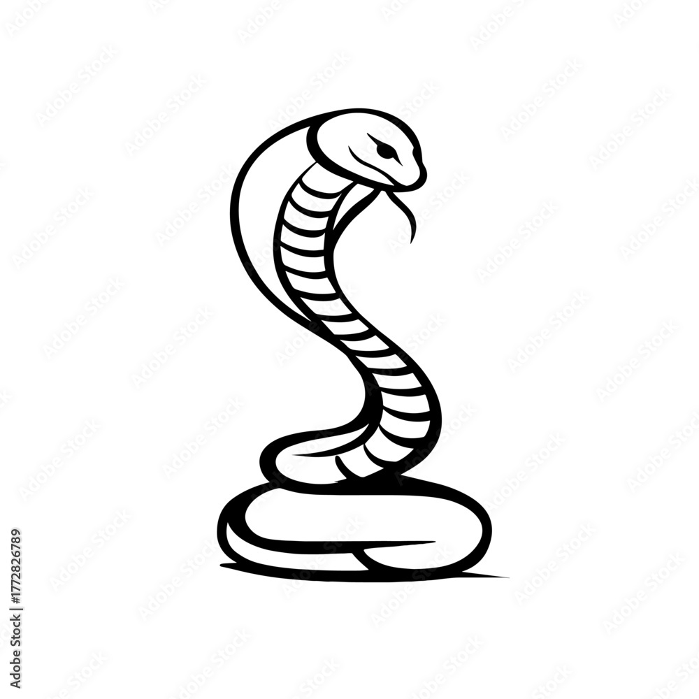 Fototapeta premium King Cobra. King Cobra simple black and white line art vector logo