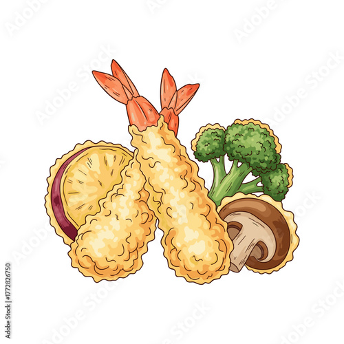 various types of tempura with sauce