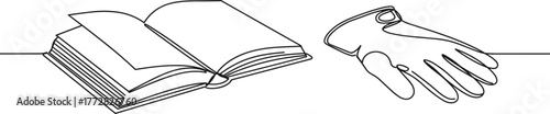 Line vector illustration of an open book and a glove on a transparent background  