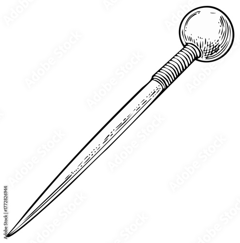Antique Stick Pin with Spherical Head Engraving Style Line Art Illustration