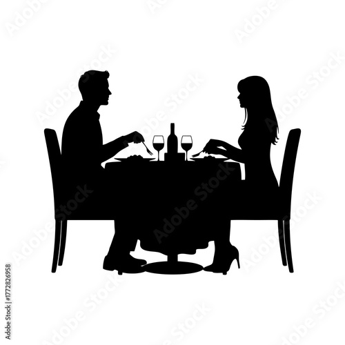 silhouette of a couple having dinner together	