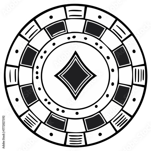 Casino Chip with Diamond Symbol: Graphic Illustration of Gambling Token for Cards, Games, and Financial Risk