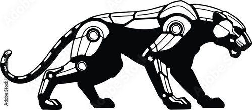 Vector Robotic panther with mechanical details in black silhouette illustration