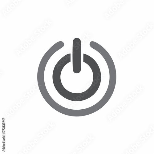 Universal power button icon in gray colors symbolizing technology, interface, and energy control