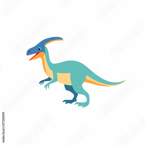 Cartoon Parasaurolophus Dinosaur Illustration on White Background