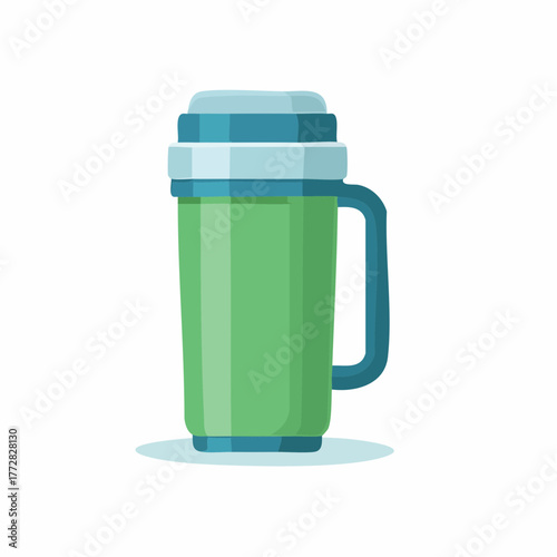 Green Insulated Travel Mug with Handle Flat Vector Graphic