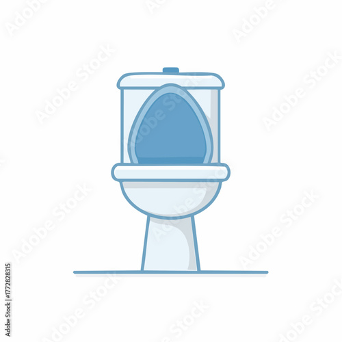 Minimalist White Toilet with Blue Water Cartoon Icon Sanitary Fixture for Bathroom