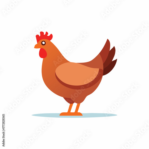 Illustration of a Brown Chicken in Flat Design, Farm Animal Isolated