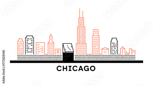 Chicago Skyline Icon: Iconic skyline silhouette featuring a city with distinct skyscraper architecture, representing a vibrant metropolis.