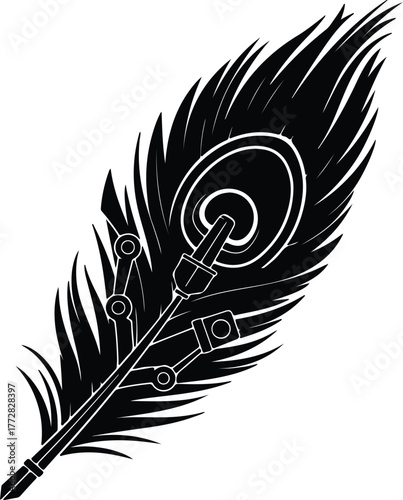 Vector steampunk style peacock feather design in black silhouette illustration