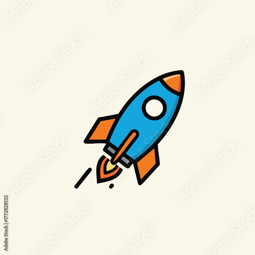 Colorful cartoon rocket ready to launch.