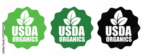 USDA Organic Badge Icon Set – Green Eco Certification Labels and Natural Product Seal Designs