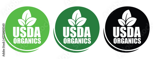 USDA Organic Badge Icon Set – Green Eco Certification Labels and Natural Product Seal Designs