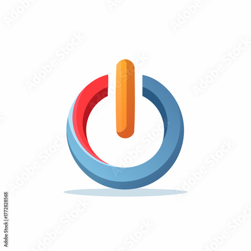 Power symbol icon in blue red and yellow hues signifying energy control switch turn on or off