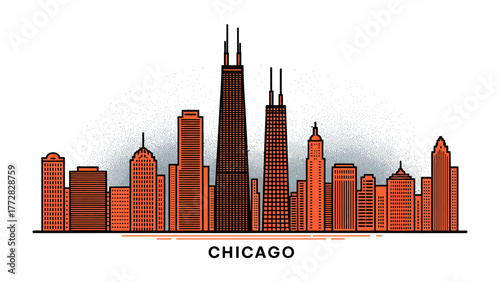 Chicago Cityscape: A stylized representation of Chicago's iconic skyline. It showcases towering buildings, representing the city's urban character and architectural grandeur.
