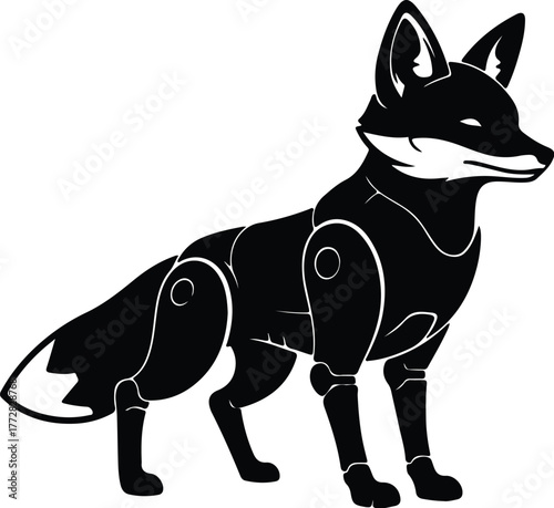 Vector stylized mechanical fox standing alert side view silhouette illustration