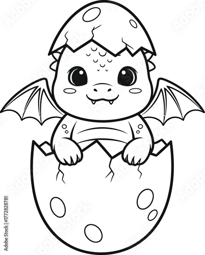 Dragon hatching egg cute cartoon fantasy mythical creature baby animal art