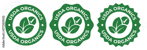 USDA Organic Badge Icon Set – Green Eco Certification Labels and Natural Product Seal Designs