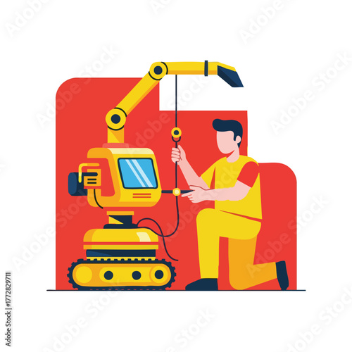 Construction robot operating hydraulic arm.