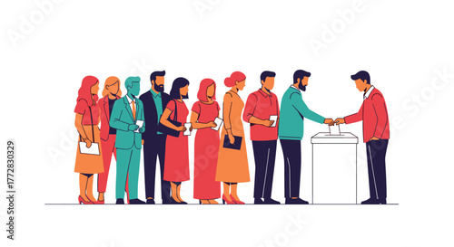 Diverse citizens cast votes in election booth, participating in civic duty and democratic process for a fair society