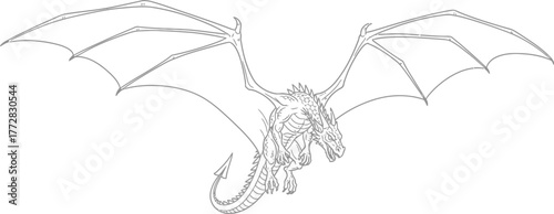 Dragon wings flying fantasy mythical creature drawing lineart outline art