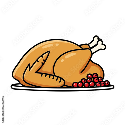Roasted turkey with cranberry on a serving platter  
