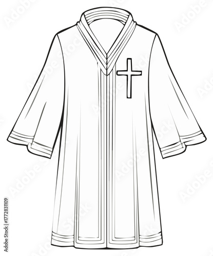 Outline Illustration of Religious Vestment or Choir Robe with Christian Cross Detail