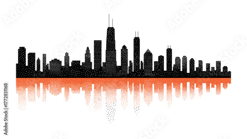 City Silhouette: A striking silhouette of a cityscape against a vibrant orange and gray background, showcasing a modern urban panorama with a touch of artistic flair. 