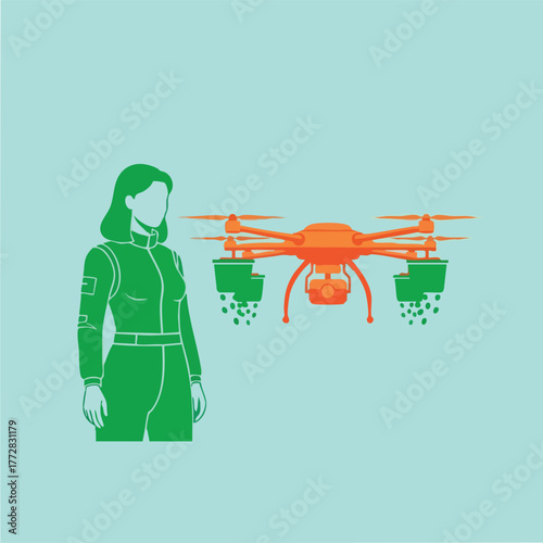 Delivery drone with payload baskets in flight.