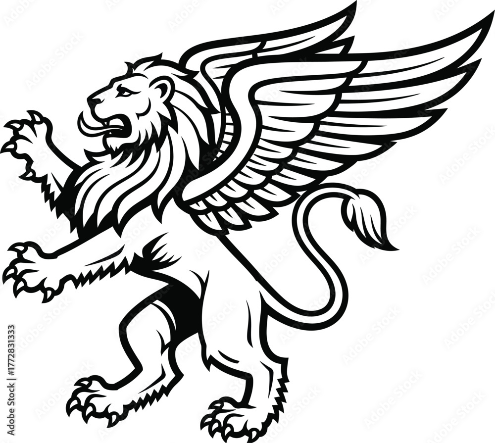 Obraz premium Griffin heraldry crest animal mythical creature lion wings fantasy emblem symbol